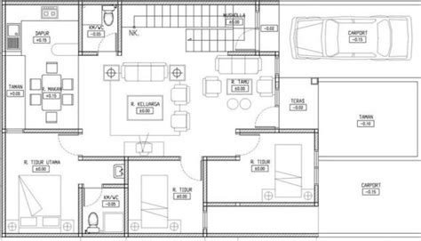 Untuk membangun rumah hal yang harus direncanakan adalah pembagian area rumah, yang dimana kita harus membagi lahan dan ukuran yang ada menjadi beberapa area ruangan, seperti ruang tamu, ruang keluarga, kamar tidur, dapur, kamar mandi dan masih banyak ruang lainya. Denah rumah 3 kamar tidur 1 mushola - Desain Rumah Minimalis