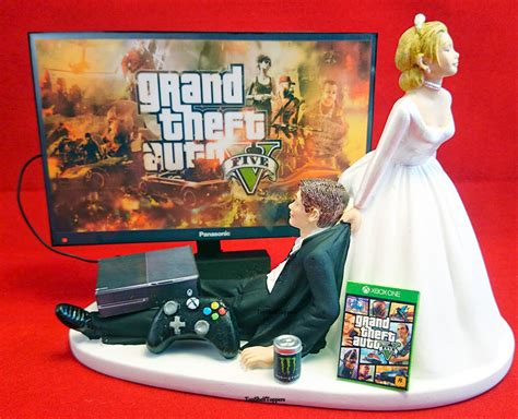 Funny Gamer Wedding Cake Topper Bride And Groom Gta Xbox One Ps4 Wedding Cake Toppers