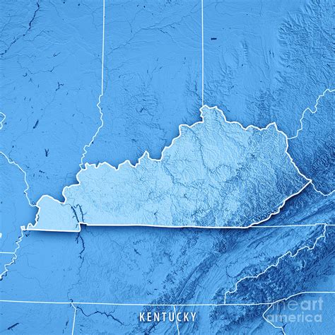 Kentucky State Usa 3d Render Topographic Map Blue Border Digital Art By