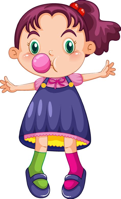 Cute Happy Girl Cartoon Character Blowing Bubble Gum 7311679 Vector Art At Vecteezy
