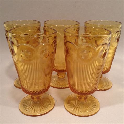 Yellow Depression Glass Water Goblets With Thumbprint Design Etsy