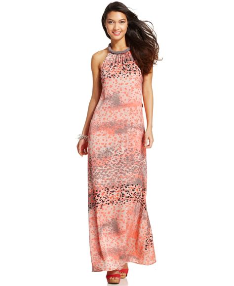Lyst Jessica Simpson Leopardprint Halter Maxi Dress In Pink