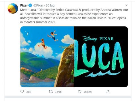 The film will be directed by enrico casarosa, and produced by andrea warren as pixar's 24th feature film. "Luca", il nuovo film d'animazione della Pixar-Disney è ambientato nella riviera ligure - Riviera24