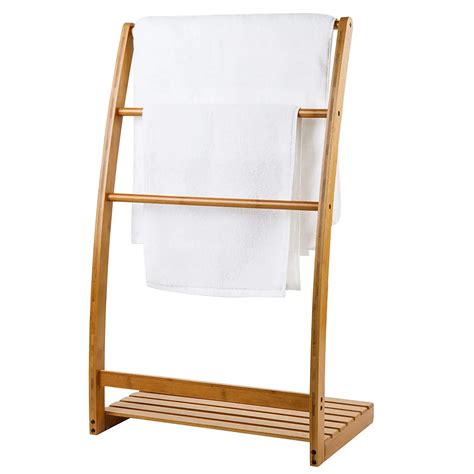 Freestanding Standing Wood Corner Towel Holder Bamboo Ladder Stand
