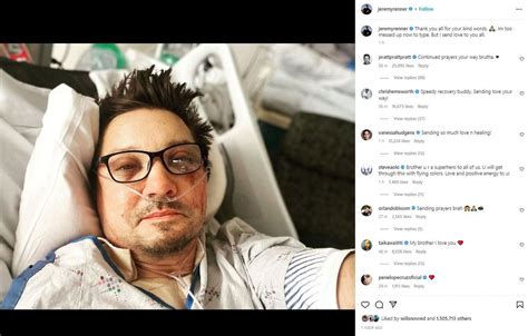 Jeremy Renner Marvels Hawkeye Posts Selfie After Snow Plow Accident