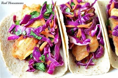 Crispy, spicy fish tucked into a bed of crunchy, sweet, and sour red cabbage slaw, all piled high on a do this up to two days before the party. Fish Tacos with Red Cabbage Slaw ⋆ Real Housemoms