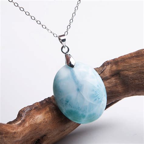 Precious Blue Natural Larimar Gems Stone Healing Crystal Necklaces