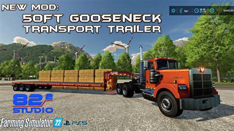Fs22 Mod Review 50ft Gooseneck Transport Trailer Autoload Farming