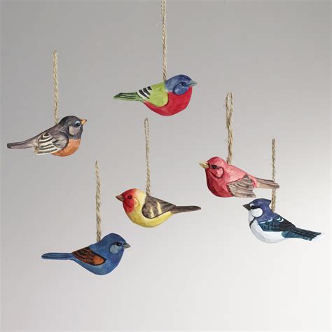 Wood Bird Ornaments, Set of 6 | World Market