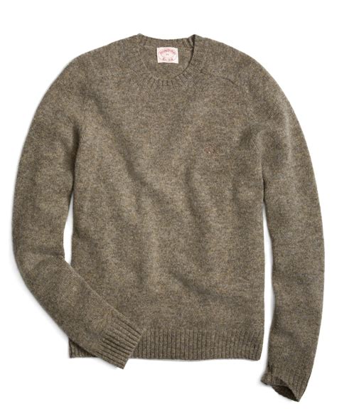 Brooks Brothers Shetland Wool Saddle Shoulder Crewneck Sweater In Stone