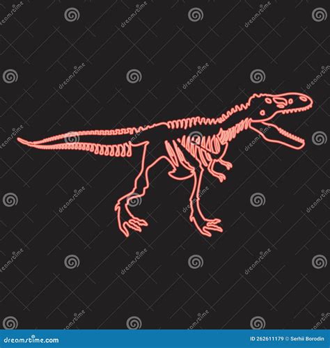 Neon Dinosaur Skeleton T Rex Red Color Vector Illustration Image Flat