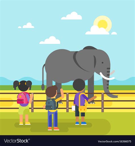 Kids Are Visiting Zoo Royalty Free Vector Image