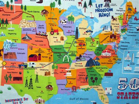 United States Map Panel 50 States Landmarks Tourist Sites