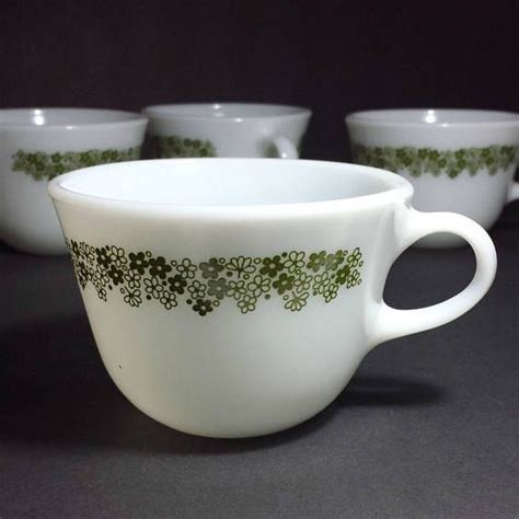 Vintage Pyrex Spring Blossom Green Flat Cups Set Of 4 1970s Crazy