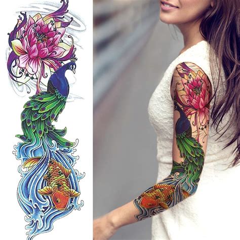 11 sheets nezar large vine peony flower rose full arm temporary tattoos for women realistic