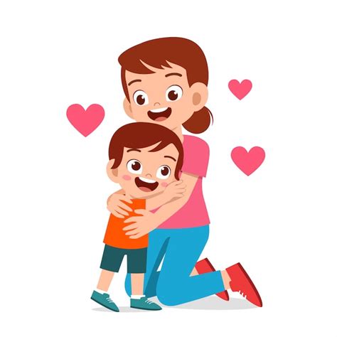 Premium Vector Happy Cute Kid Boy Hugging Mom Love