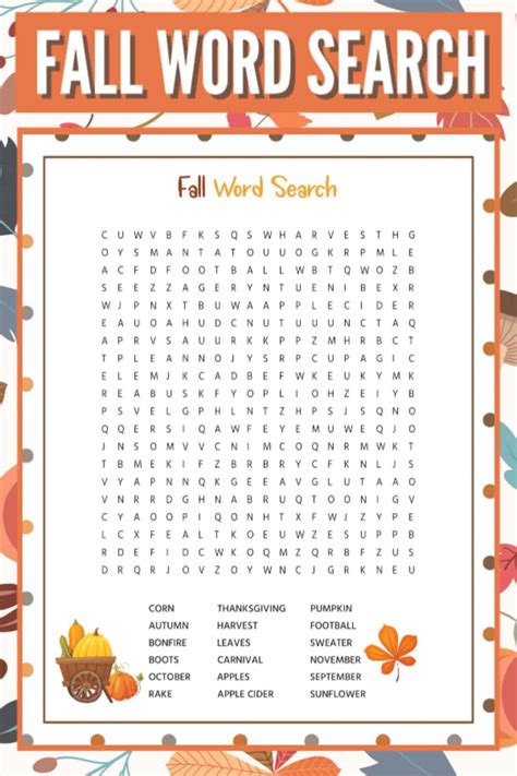 Fall Word Search Free Printable Pdf