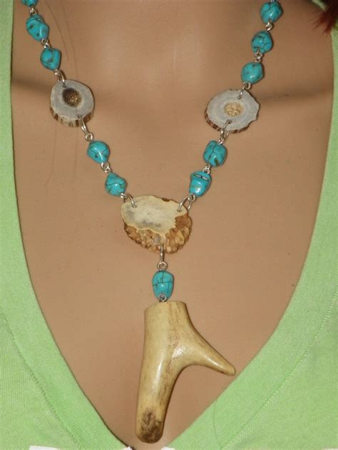 Antler Necklace Beaded Turquoise Necklace 18 Chain Link Necklace