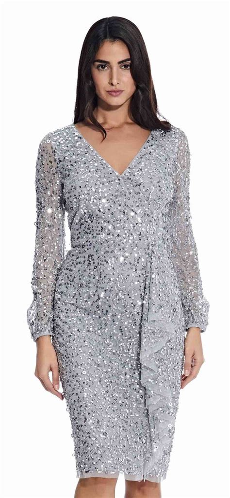 Adrianna Papell Sequin Sheath Dress With Ruffle Detail Sequin