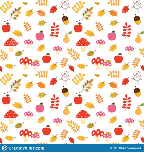 Cute Vector Seamless Pattern With Cartoon Autumn Leaves