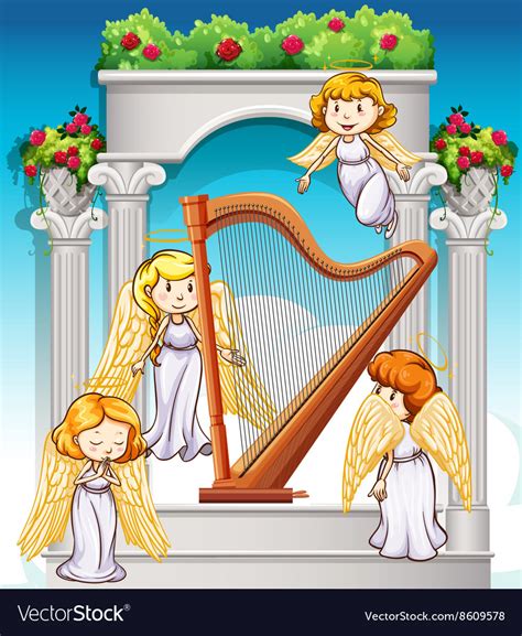 Angels Flying Around The Harp Royalty Free Vector Image