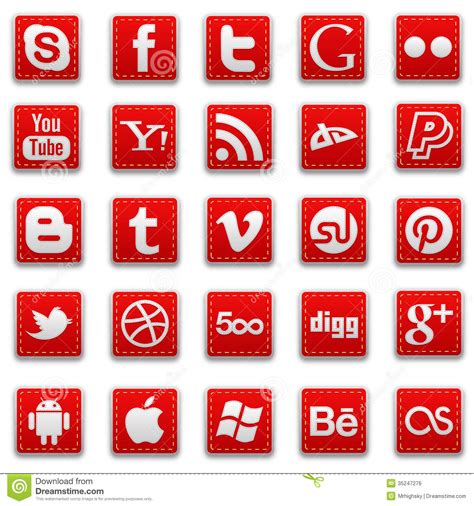 Red Stitched Social Media Icons Editorial Photo Illustration Of