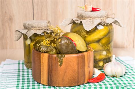 Pickled Gherkins In Glass Jars Stock Image Image Of Glass Food 45577661