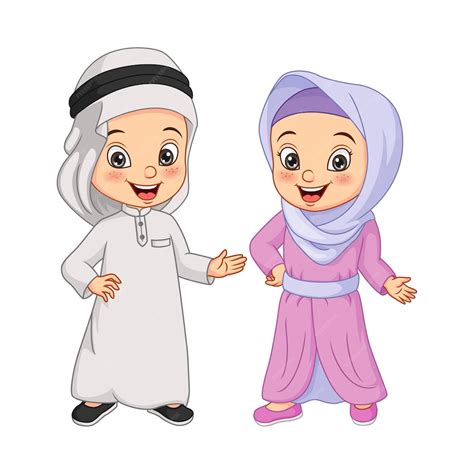 Illustration De Dessin Animé Heureux Enfants Arabes Musulmans Vecteur