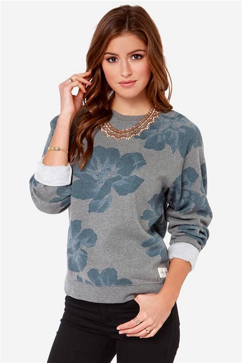 Obey Seygrid Sweater Grey Sweater Floral Sweater Print Sweater
