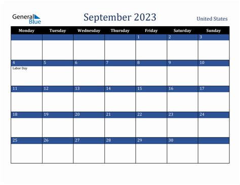 September 2023 United States Monthly Calendar With Holidays