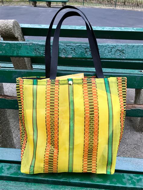 Yellow Stripe Mesh Tote Bag Market Bag