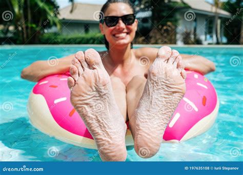 Woman Showing Feet Got Wrinkly Stayed In A Pool Stock Photo Image Of