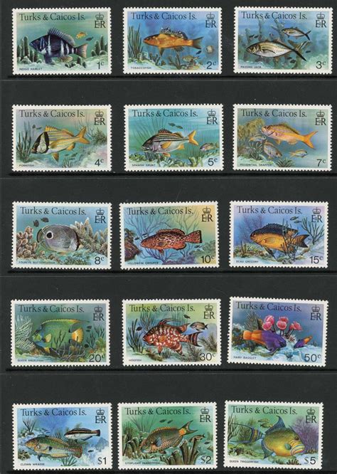 Turks And Caicos SG514A 28A Set Of 15 Fishes No Imprint U M Cat 12