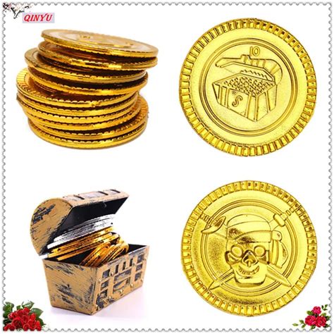 Christmas Decoration 50pcs Plastic Gold Treasure Coins Captain Pretend