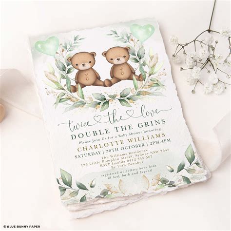 Teddy Bear Twins Baby Shower Invitation We Can Bearly Wait Etsy