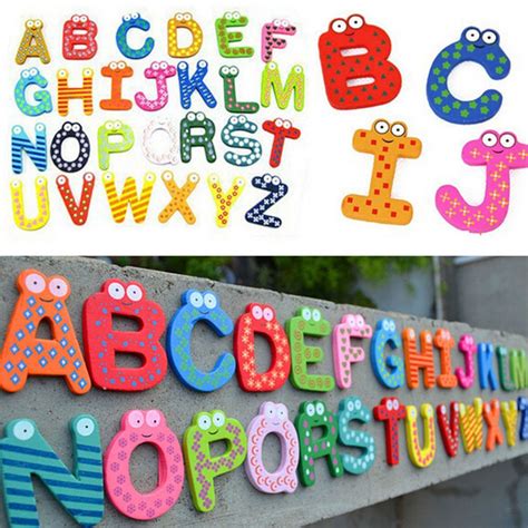 26 Pcs Letters Wooden Magnet Kids Wooden Alphabet Fridge Magnets Child