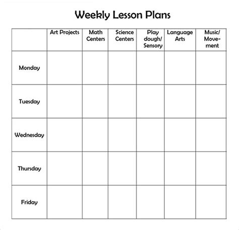 Weekly Lesson Plan Template For Toddlers Free Printable