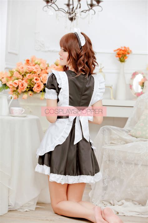 Black Sweet Short Sleeves Strapless French Maid Uniform For Sale