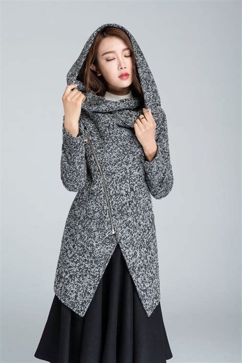 Hooded Wool Coat Asymmetrical Coat Winter Coat Women Wool Etsy White