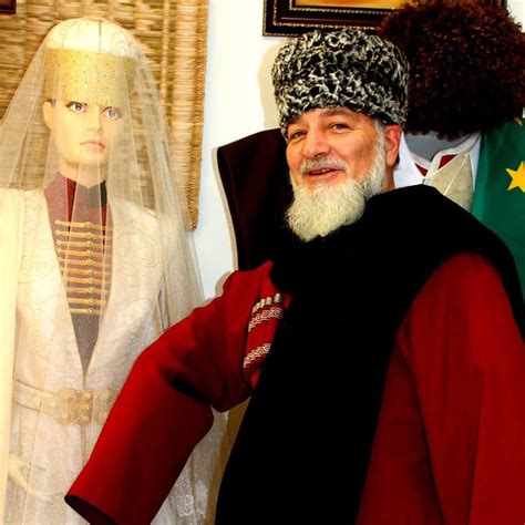 Circassian Man Fur Hat White Beard Traditional Costume Red Çerkes