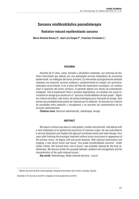 Pdf Sarcoma Miofibroblástico Posradioterapia