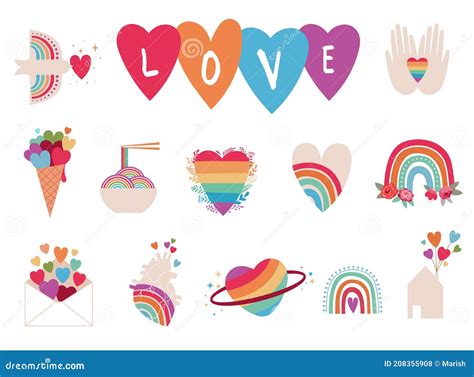 lgbt elements for valentines day love symbols rainbow hearts and quotes for gays lesbian and