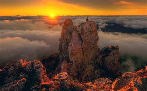 Crimea Ai Petri Sunset Mountain Clouds Beautiful Landscape