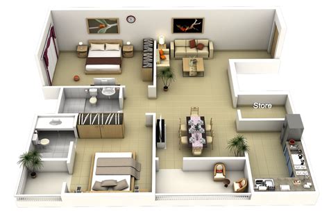 Architectural 3d elevation and 3d models. 50 3D FLOOR PLANS, LAY-OUT DESIGNS FOR 2 BEDROOM HOUSE OR ...