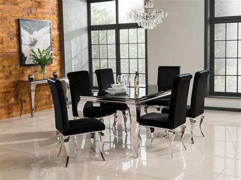 LOUIS GLASS & CHROME FURNITURE | Black glass dining table, Velvet