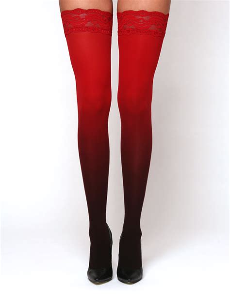 Black Red Ombre Thigh High Stockings Virivee Tights Unique Tights Designed And Made In Europe