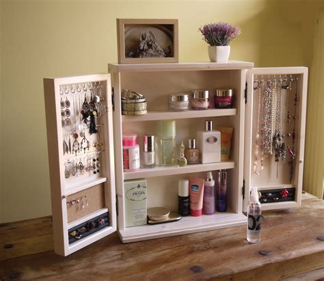 Jewelry Cosmetics Cabinet Desktop Cabinet Ivory White Bathroom Storage Armoire Make Up