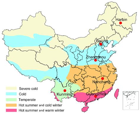 Map Showing The Climate Zones Of China And The Six Selected Cities