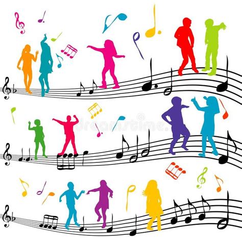 Abstract Music Note With Silhouettes Of Kids Dancing Stock Illustration