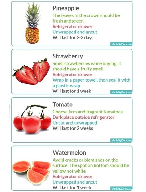 Guide To Selecting And Storing Fresh Vegetables And Fruits Infographics